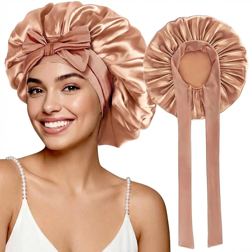 Women Satin Sleeping Bonnet Wide Brim Hair Protection Cap