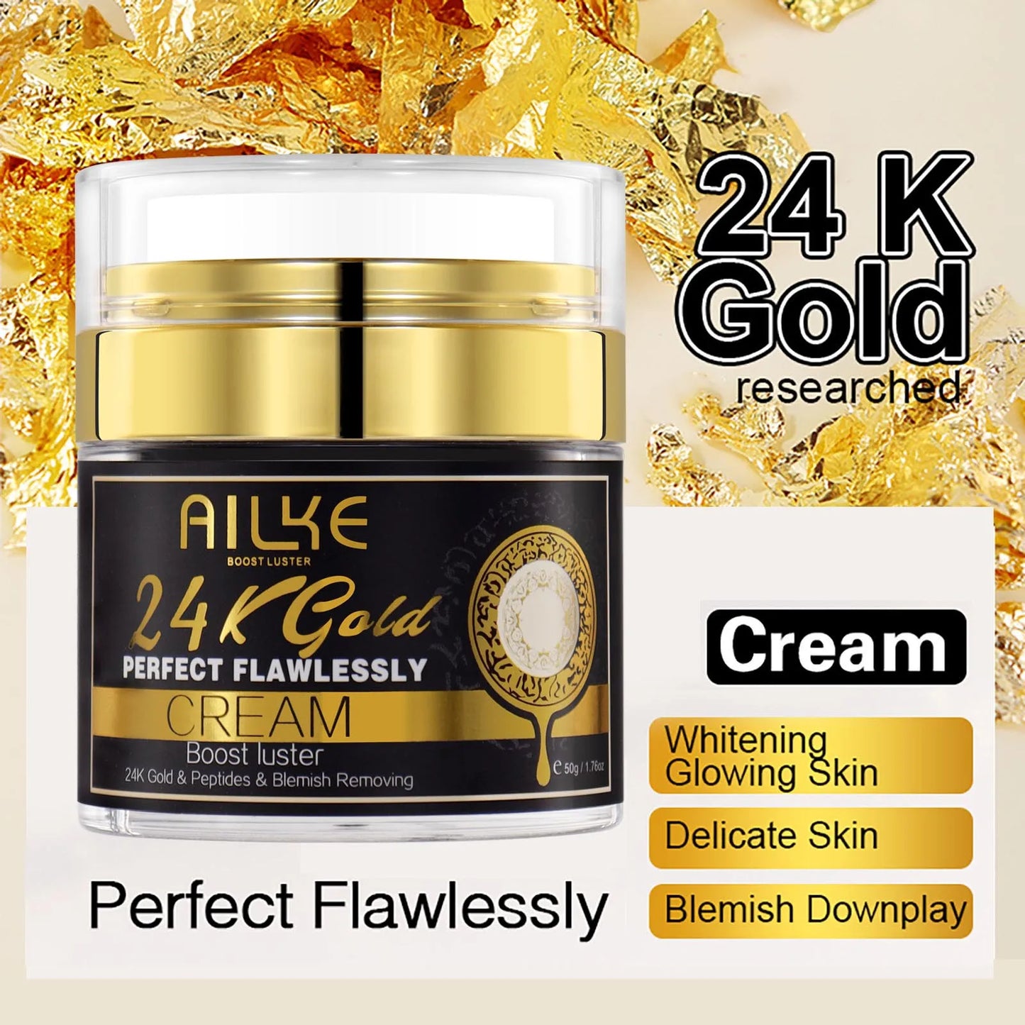 AILKE 24K Gold Skin Care Whitening Facial Cleanser For Unisex