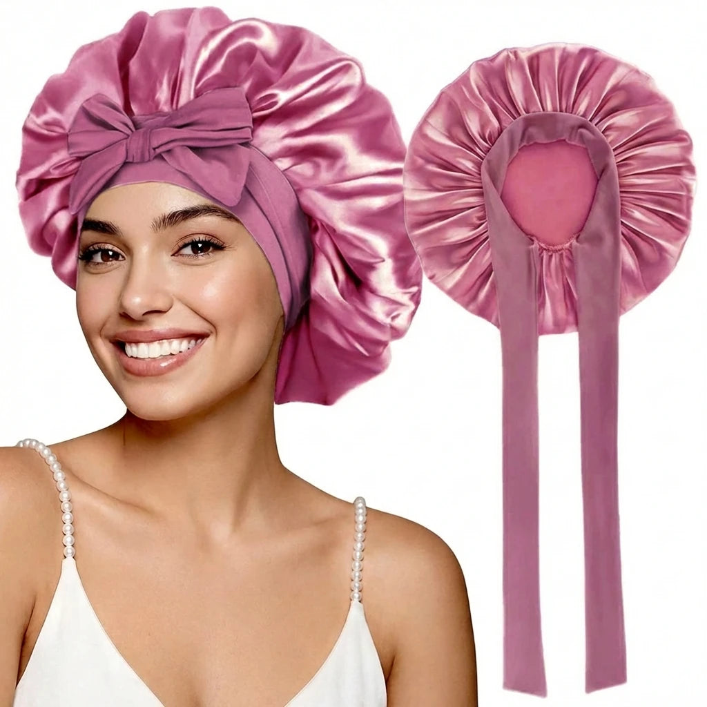 Women Satin Sleeping Bonnet Wide Brim Hair Protection Cap