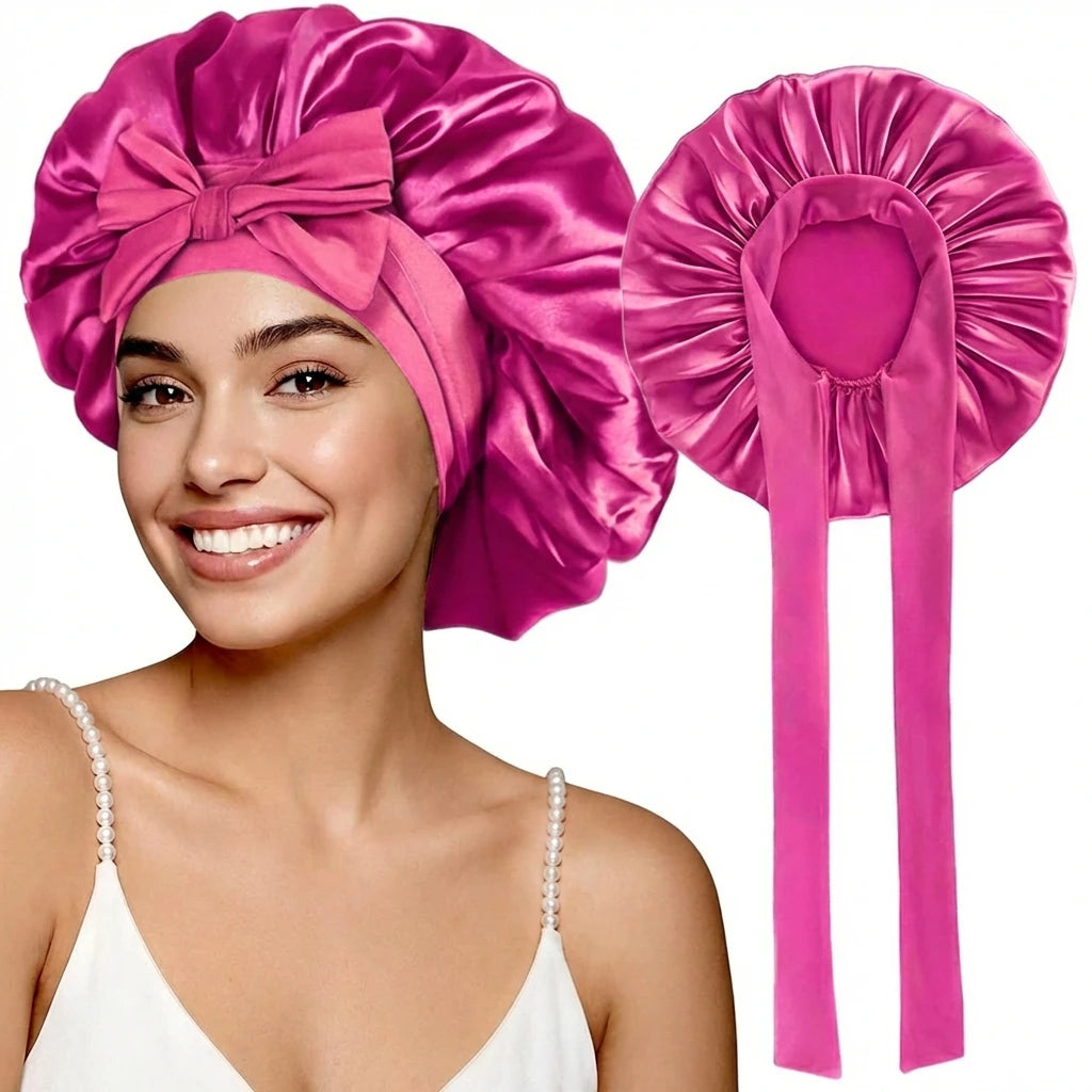 Women Satin Sleeping Bonnet Wide Brim Hair Protection Cap