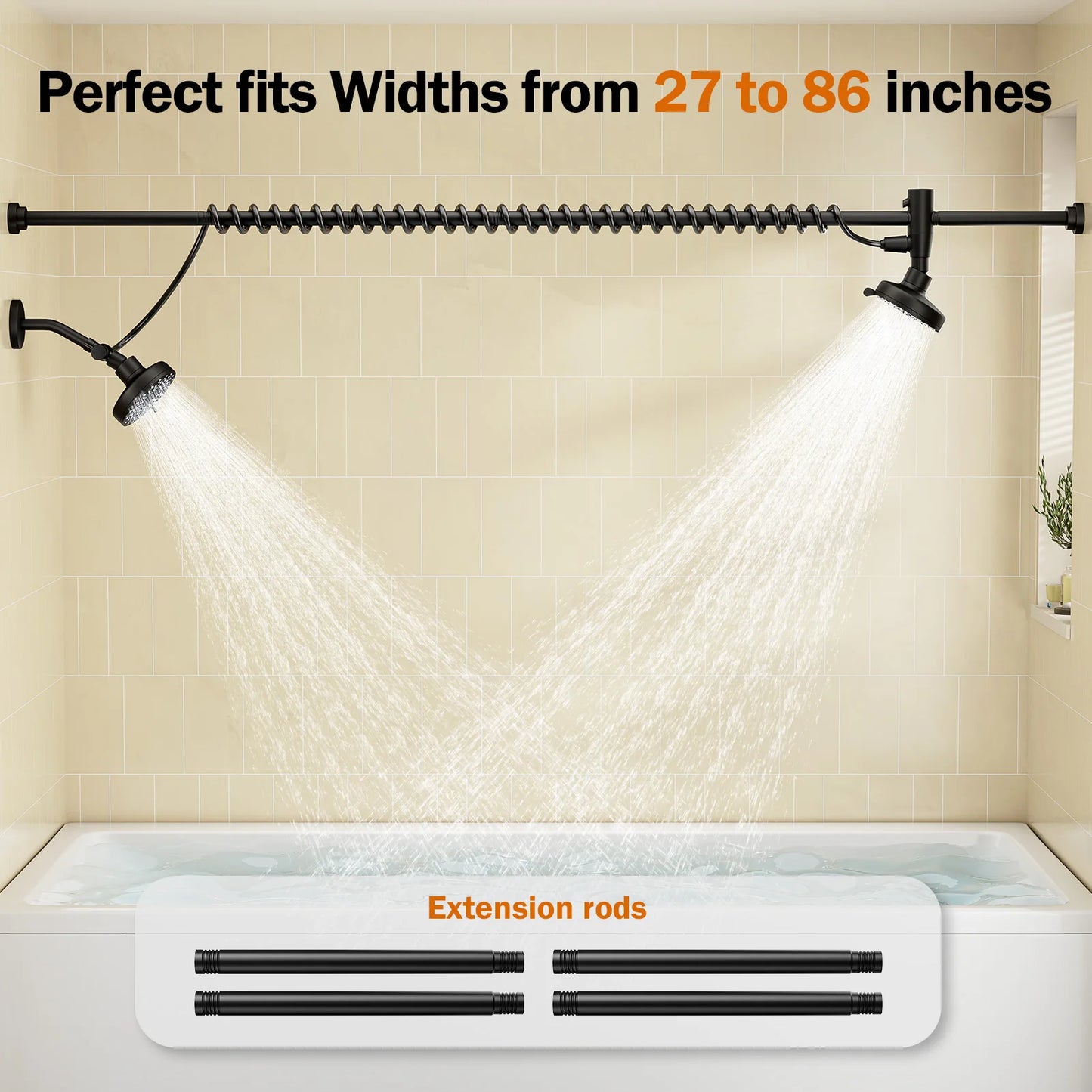 Tandem Shower Head For Couples With Adjustable Slider High Pressure