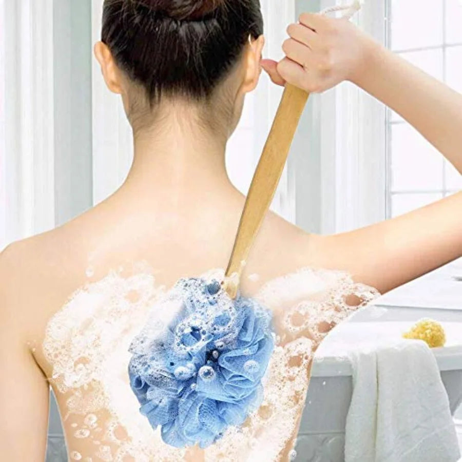 Premium Long Handle Bath Brush with Loofah For Men And Women