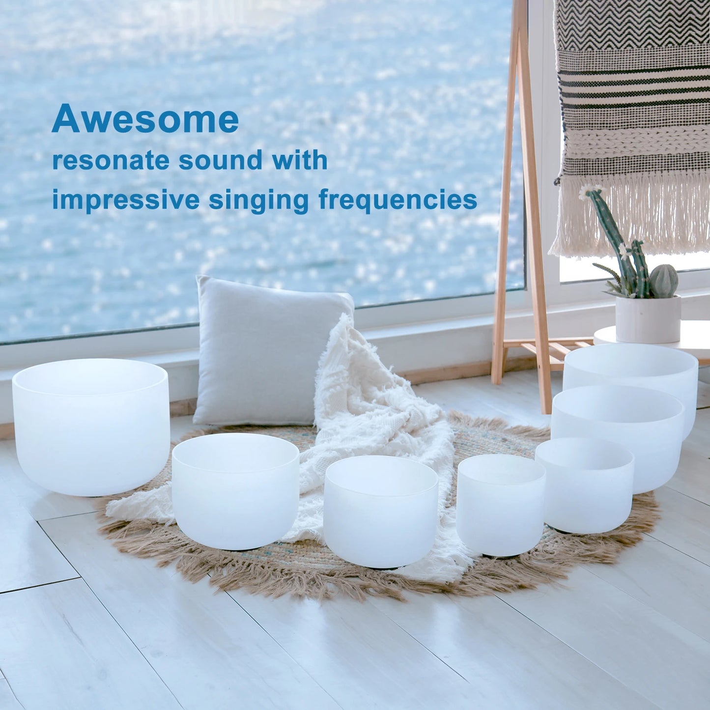 CVNC Frosted Quartz Crystal Singing Bowls For Chakra Healing Meditation