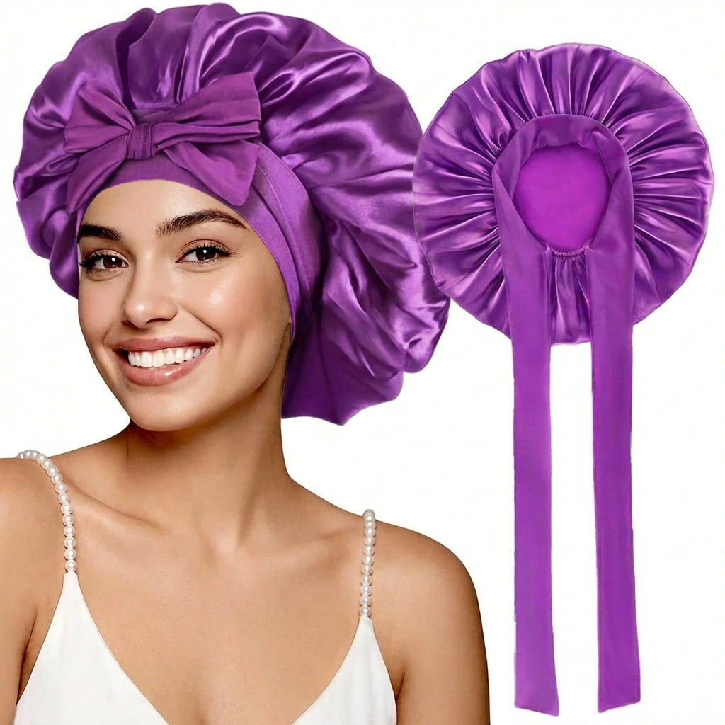 Women Satin Sleeping Bonnet Wide Brim Hair Protection Cap