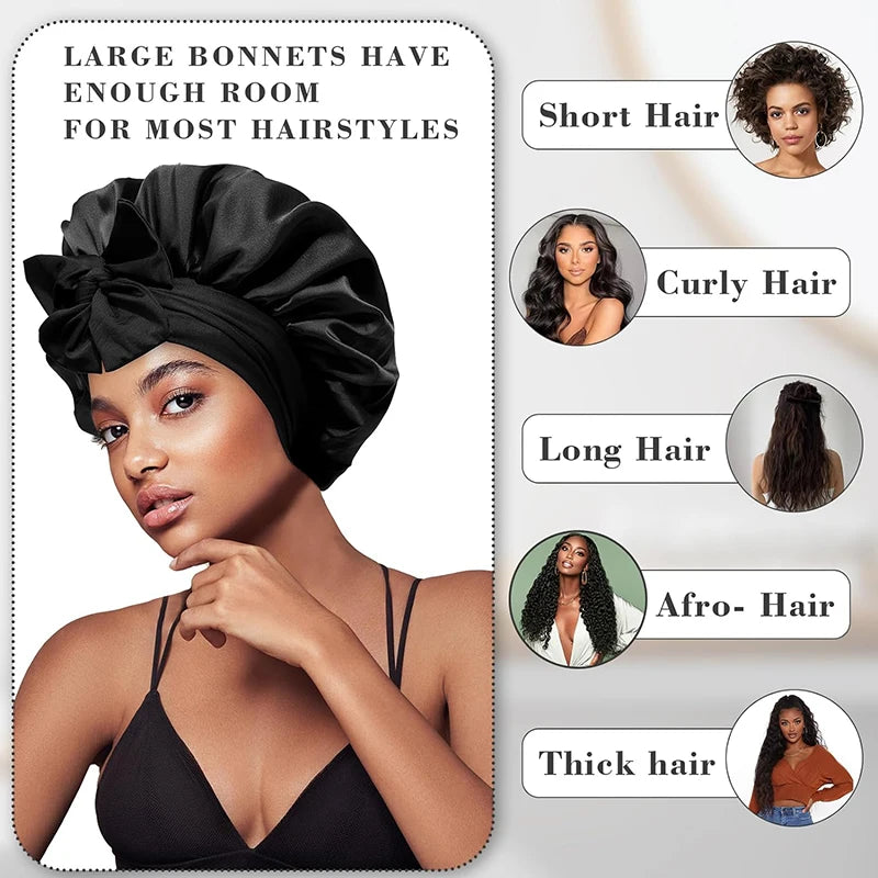 Women Satin Sleeping Bonnet Wide Brim Hair Protection Cap