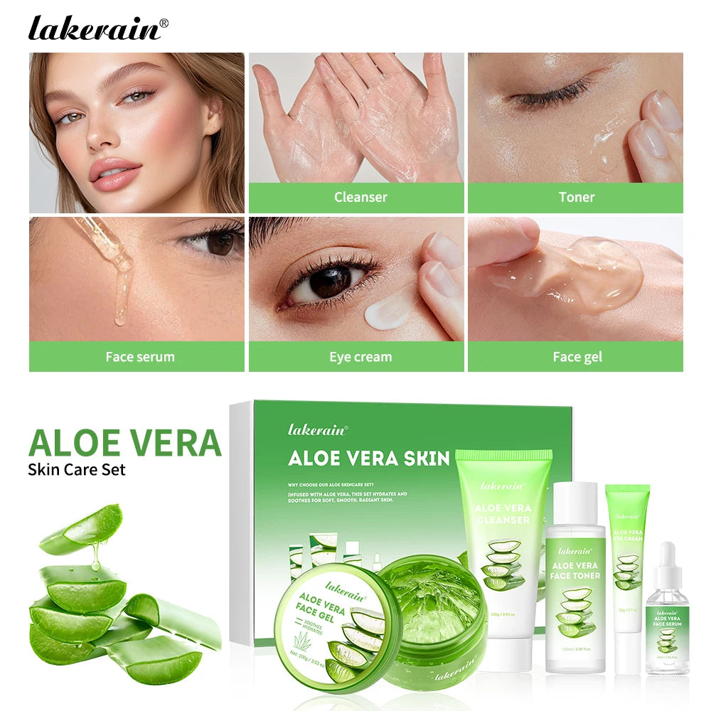 Lakerain Aloe Vera Skin Care Set Hydration Cleanser Toner Serum