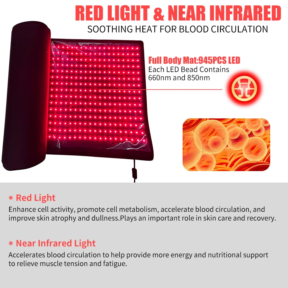 Full Body Light Therapy Mat With 945 LEDs 660nm 850nm