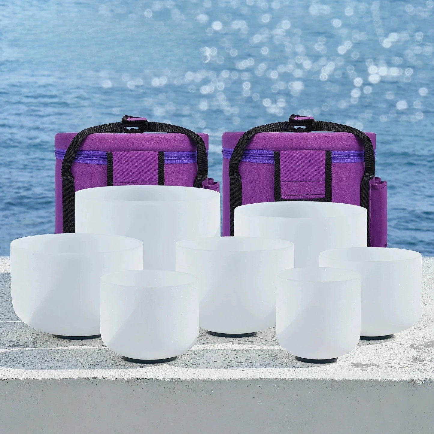 CVNC Frosted Quartz Crystal Singing Bowls For Chakra Healing Meditation