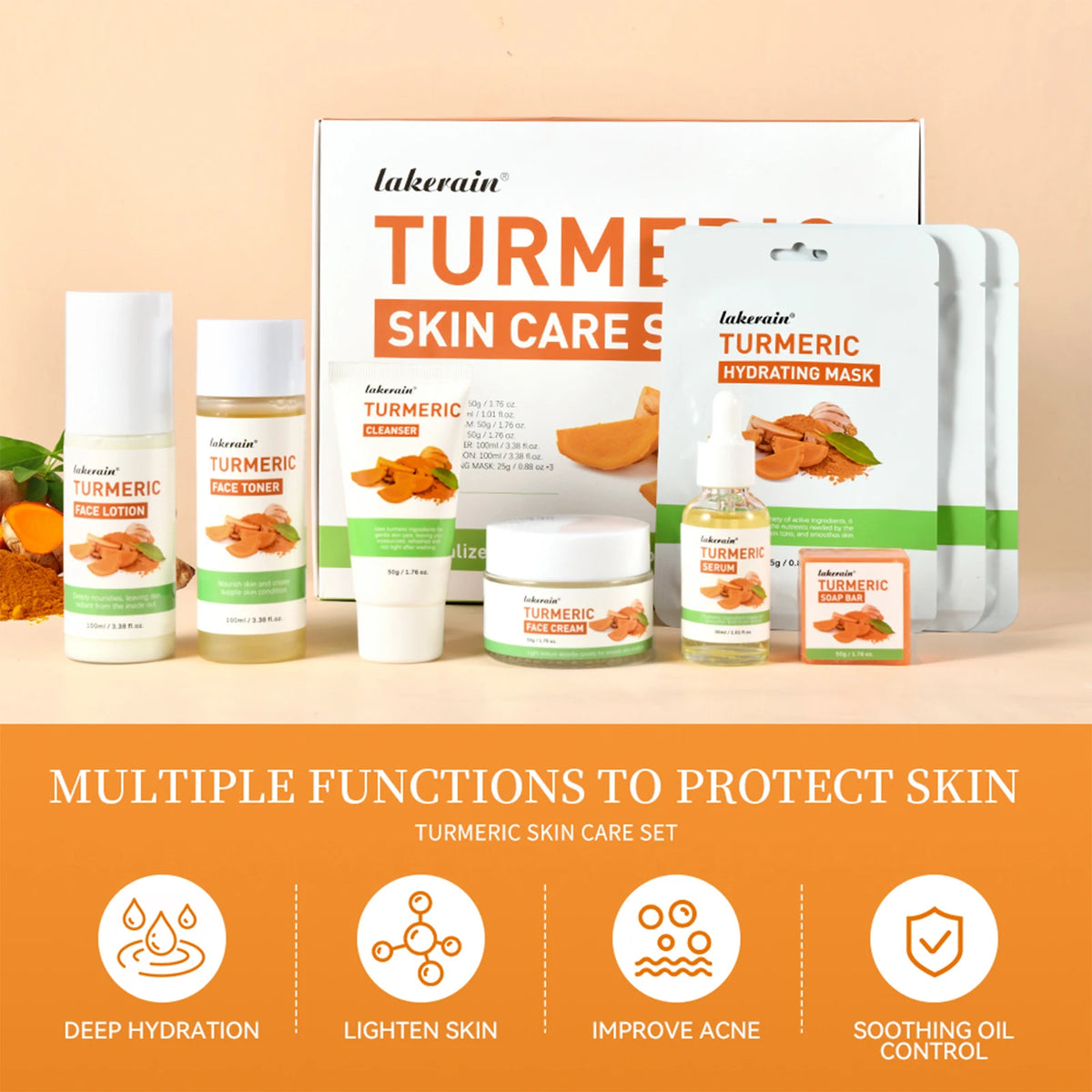 Lakerain Turmeric Skincare Set With Anti Acne Facial Cleanser
