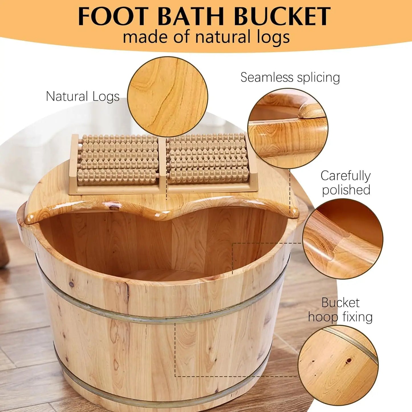 Bymaocar Handmade Solid Cedar Wood Portable Foot Bath Tub