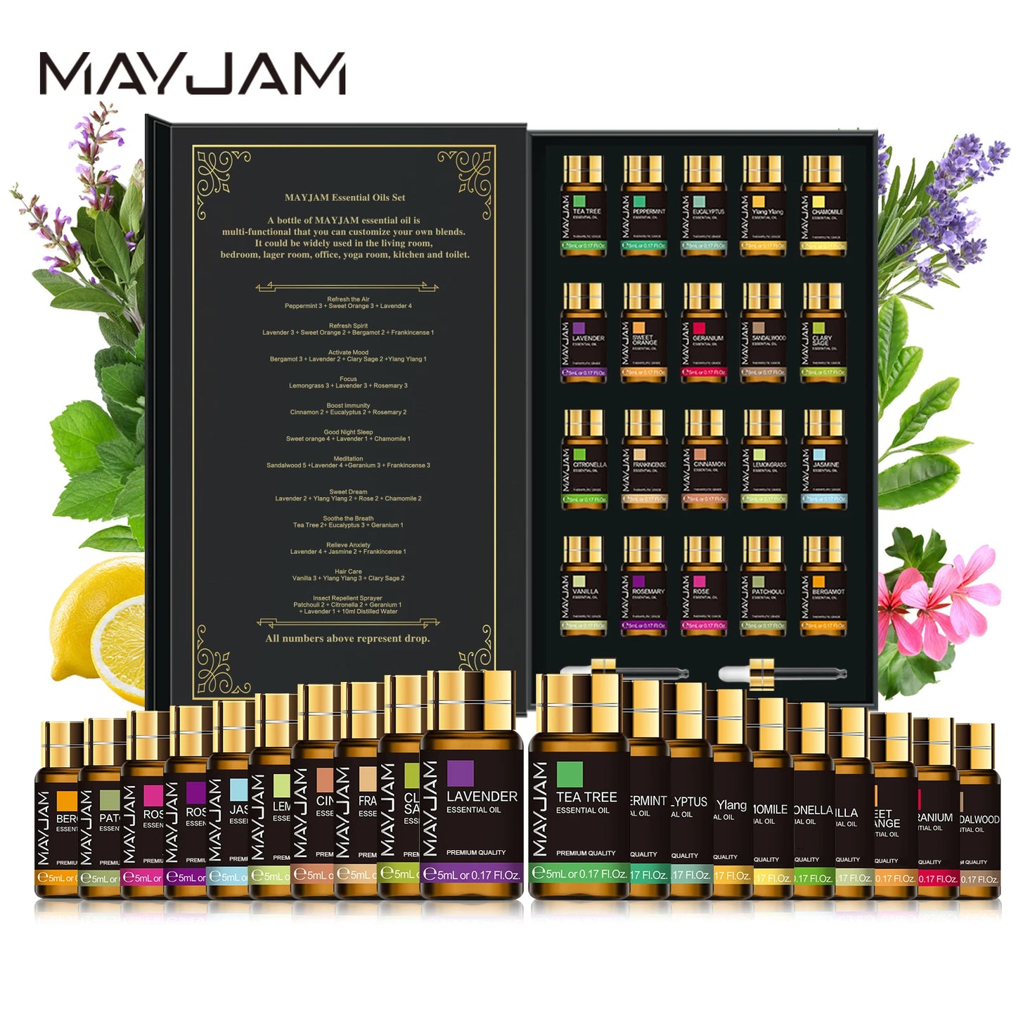 MAYJAM Essential Oil Gift Box Set 20 Pcs Frankincense Vanilla Lemon Mint