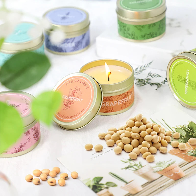 Natural Soy Wax Scented Candle In Decorative Travel Tin