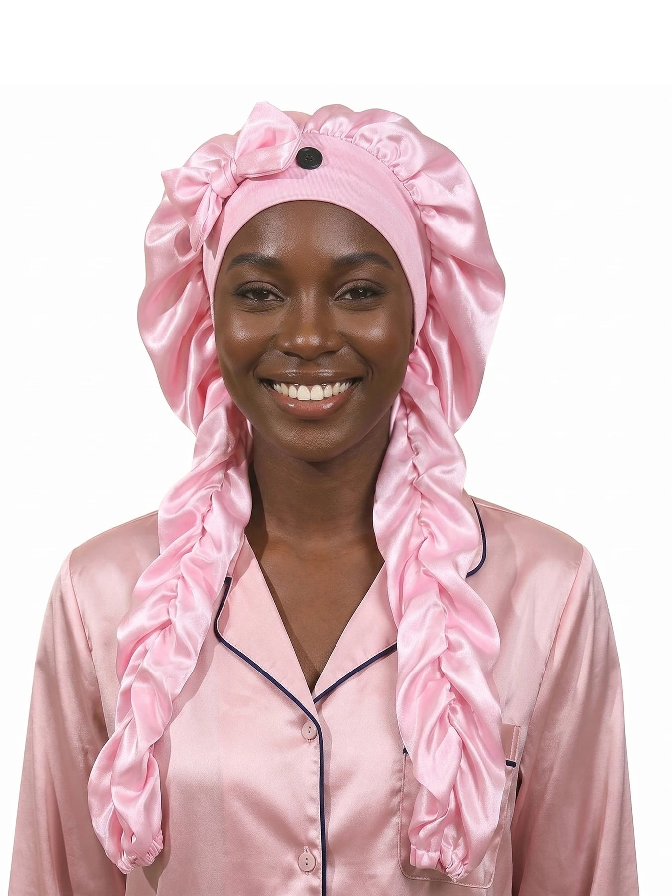 Heatless Curl Satin Sleep Bonnet With Long Styling Ribbons