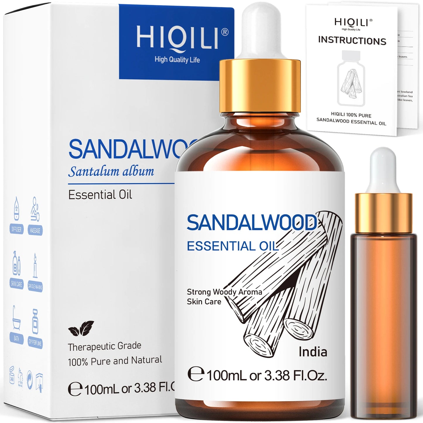 Hiqili Pure Sandalwood Essential Oil For Aromatherapy Diffuser Massage