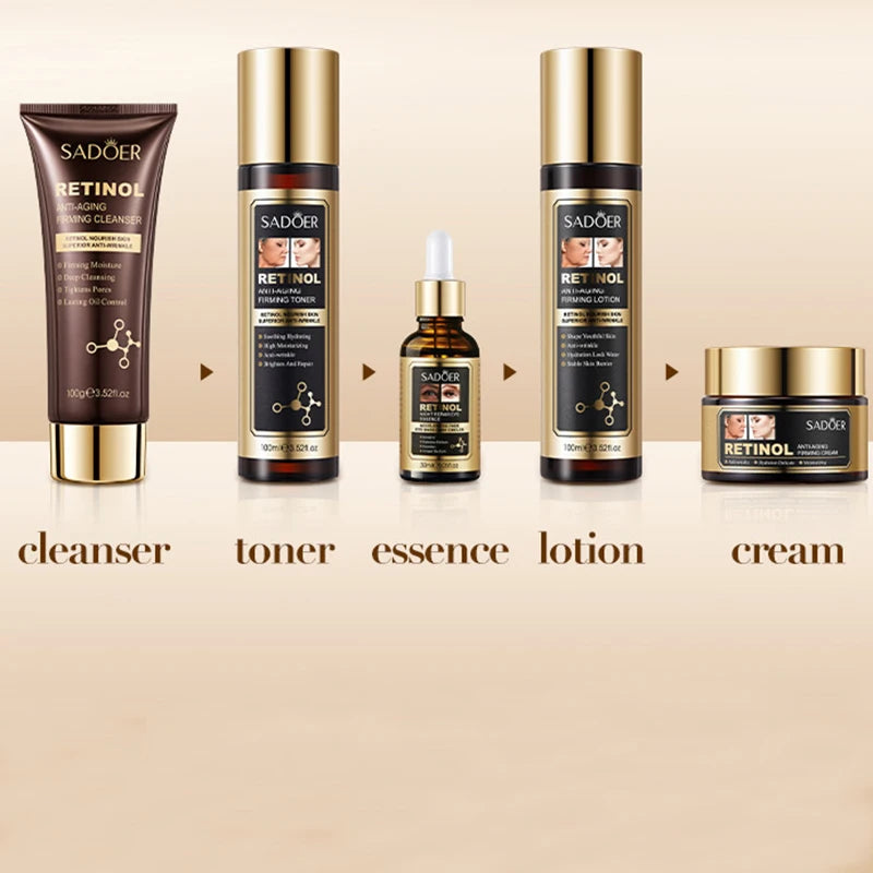 Retinol Facial Skincare Set With Toner Essence And Cream