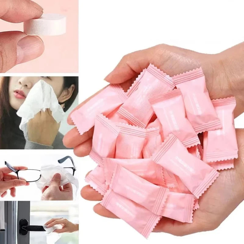 Mini Compressed Travel Towel Disposable Cotton Face Care Tablets