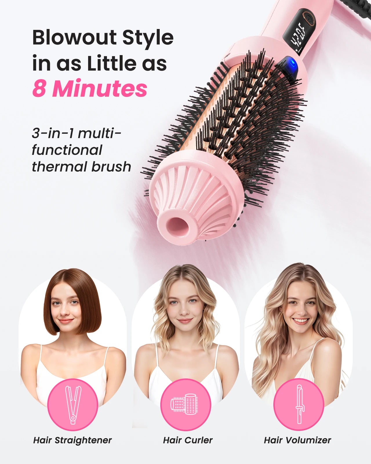 Bopcal Heated Curling Iron Brush For Volumizing Hair Styling