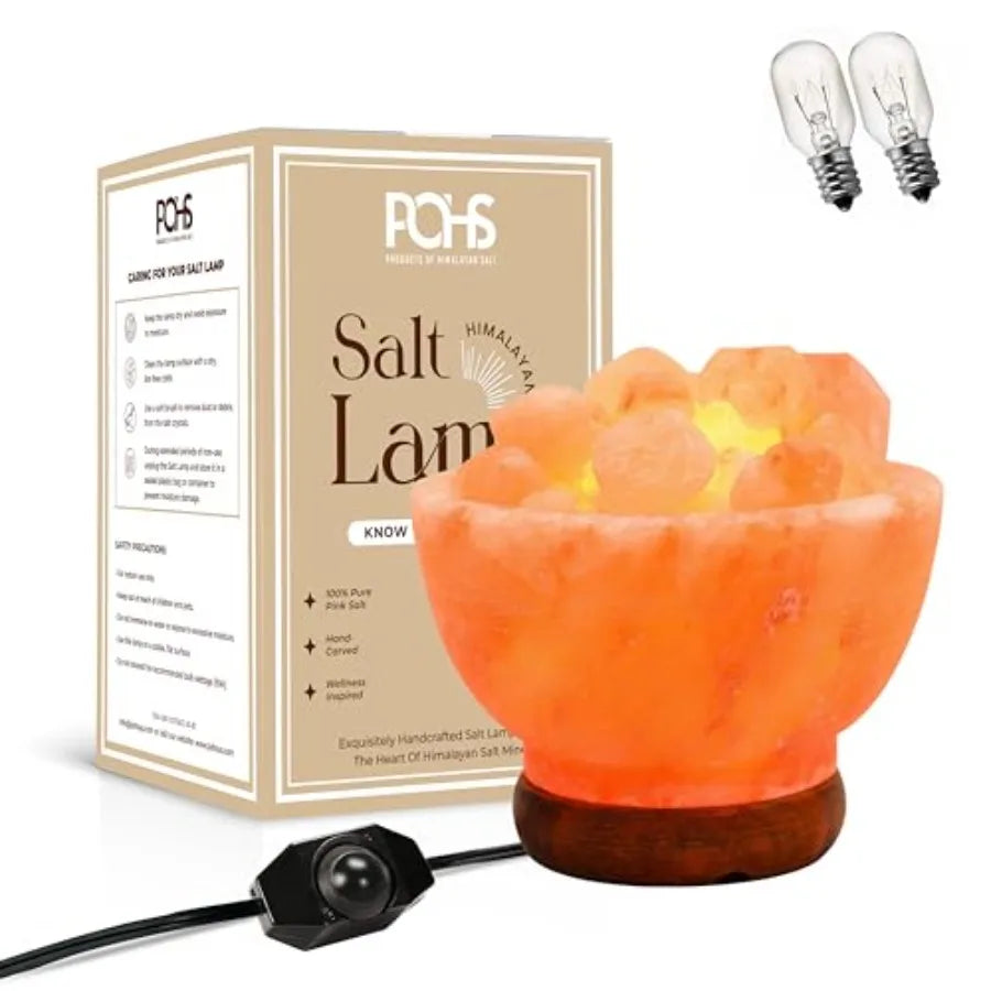 Himalayan Pink Salt Lamp Bowl Crystal Chunks Dimmable Warm Glow