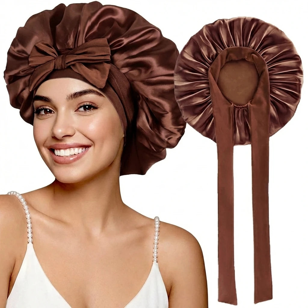 Women Satin Sleeping Bonnet Wide Brim Hair Protection Cap