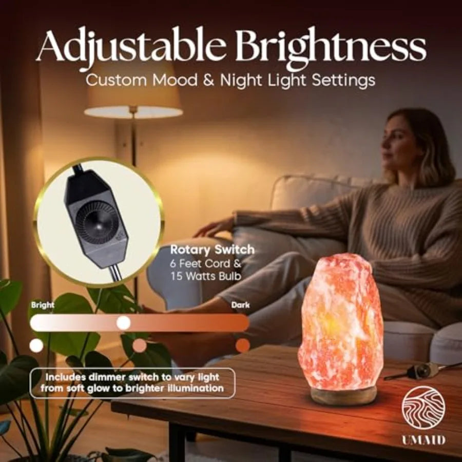 Himalayan Salt Lamp With Wooden Base Dimmable Night Light