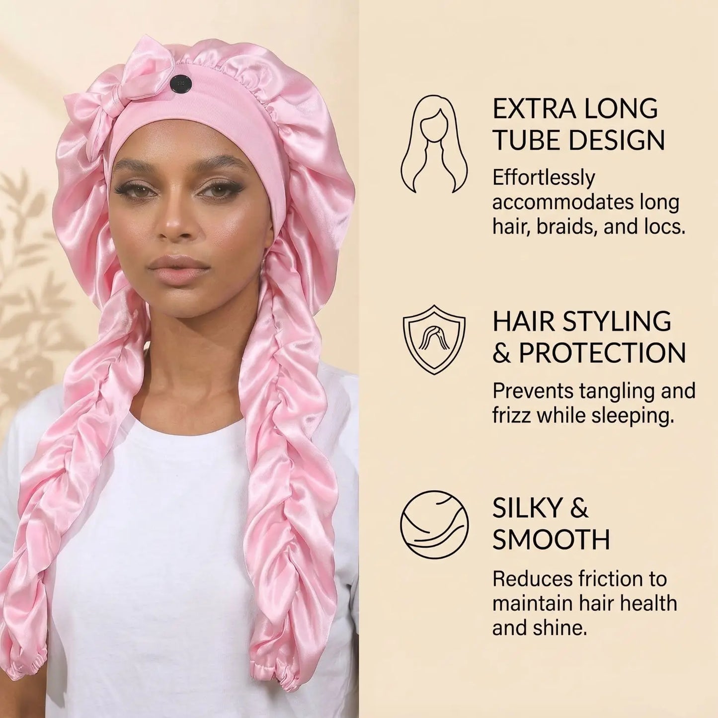 Heatless Curl Satin Sleep Bonnet With Long Styling Ribbons