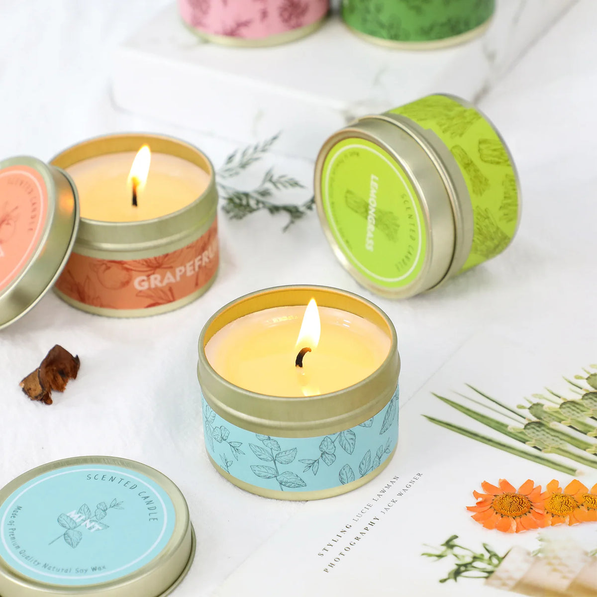 Natural Soy Wax Scented Candle In Decorative Travel Tin
