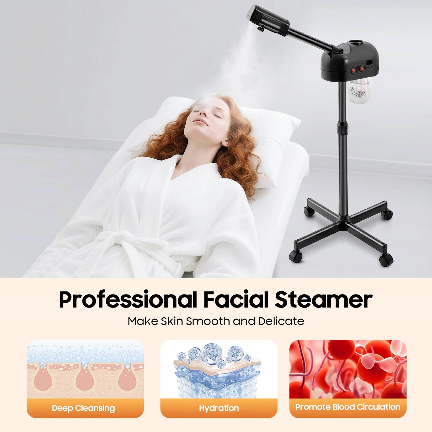 Bymaocar 800W Ozone Facial Steamer With Adjustable Height Rotatable