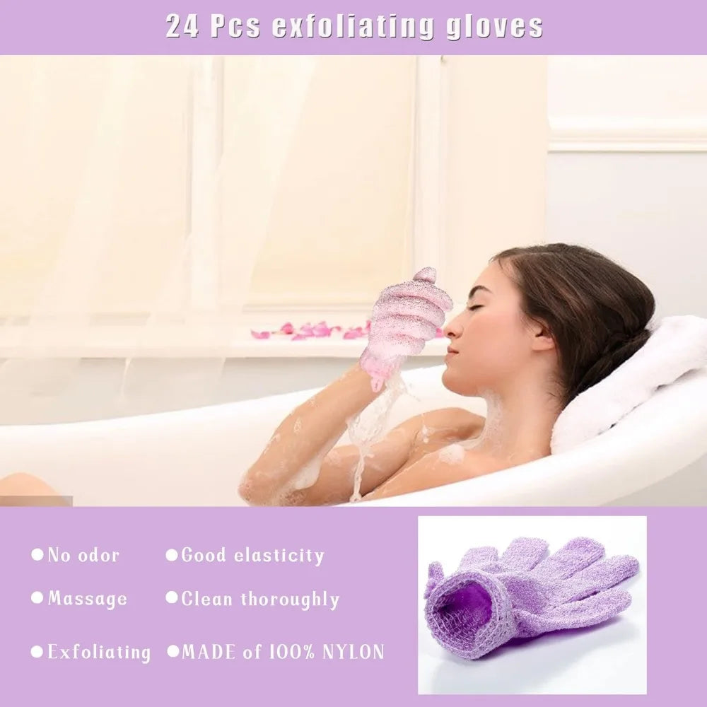 24 Pack Exfoliating Bath Gloves For Daily Body Scrubbing