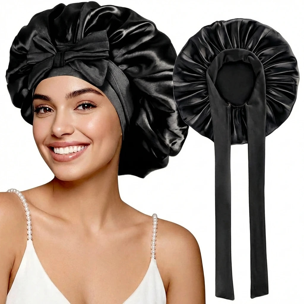 Women Satin Sleeping Bonnet Wide Brim Hair Protection Cap